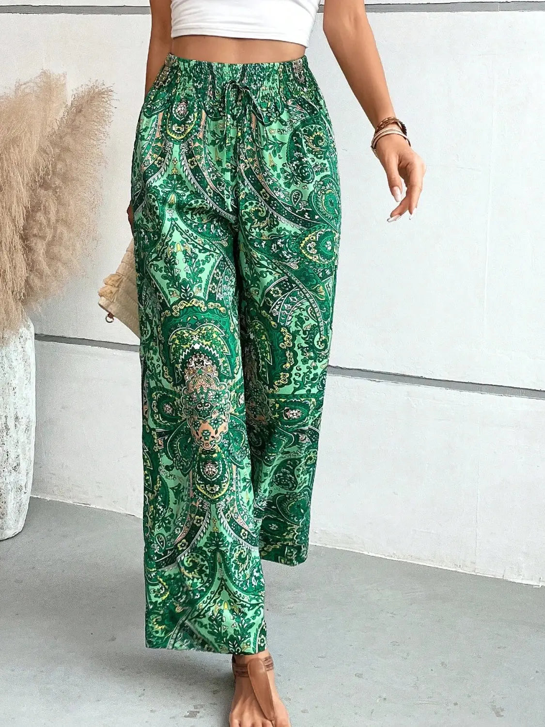 Boho Chic Paisley Printed Wide Leg Pants