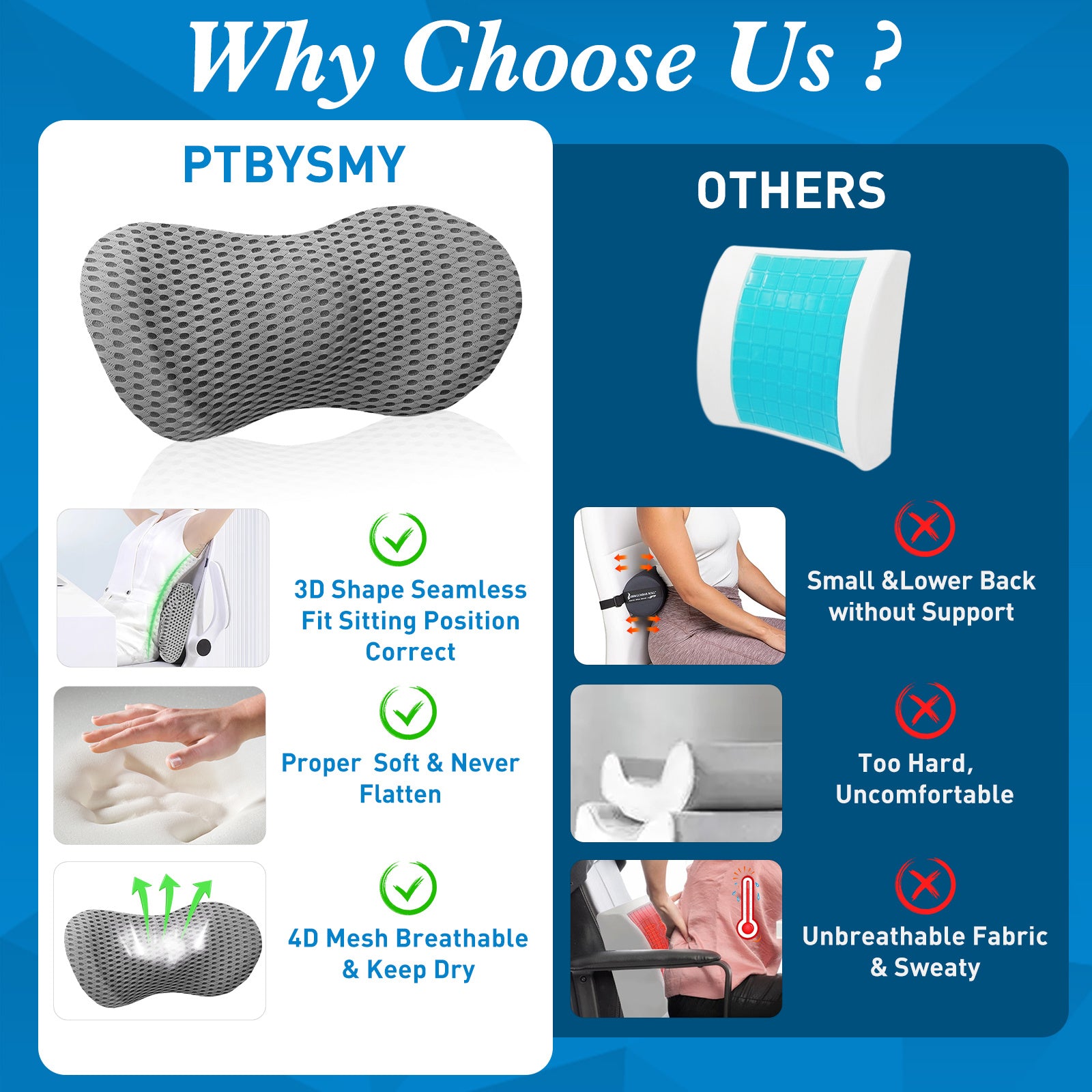 Memory Foam Lumbar Support Pillow For Home and Office