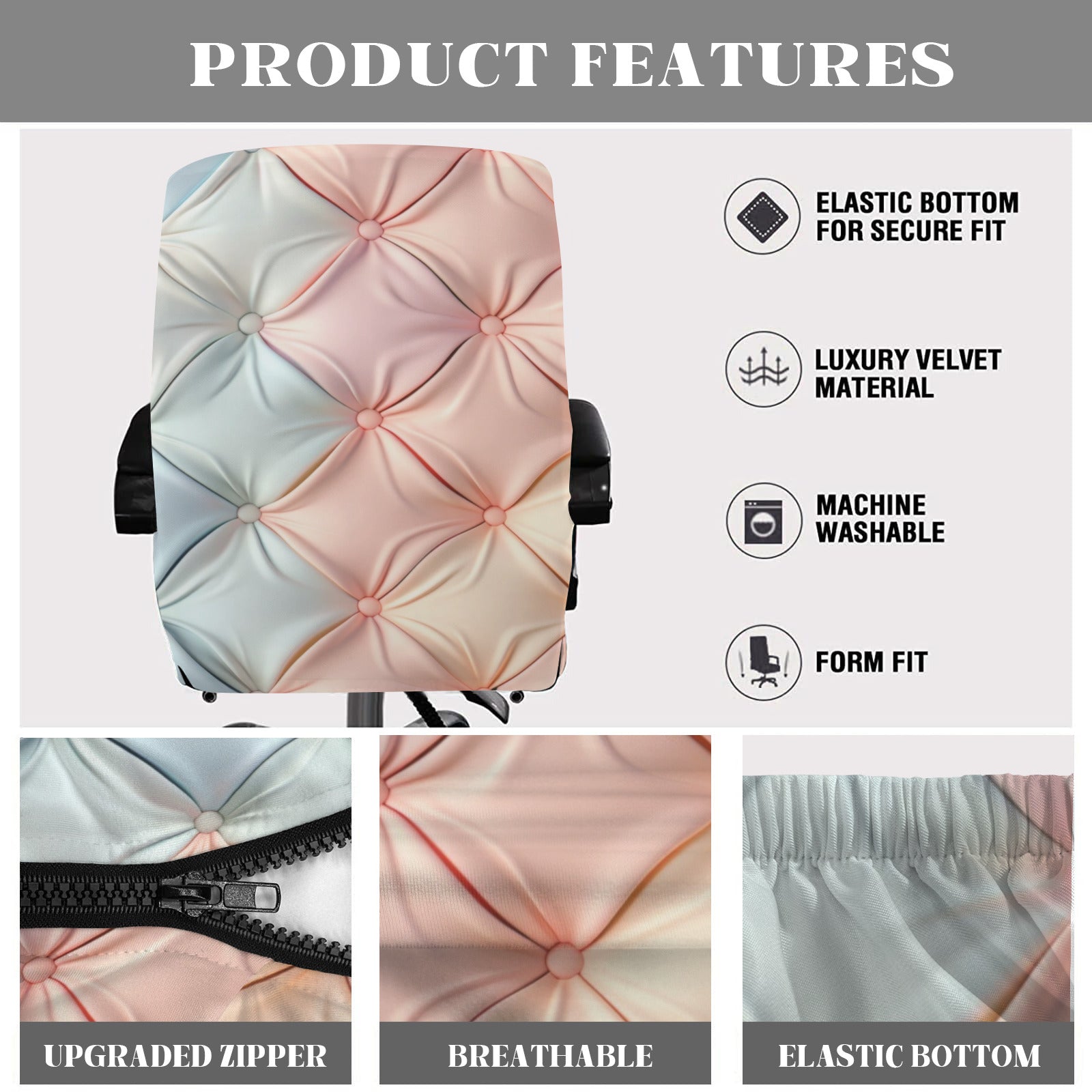 Pastel Faux Tufted Design Office Chair Cover (Made in USA)