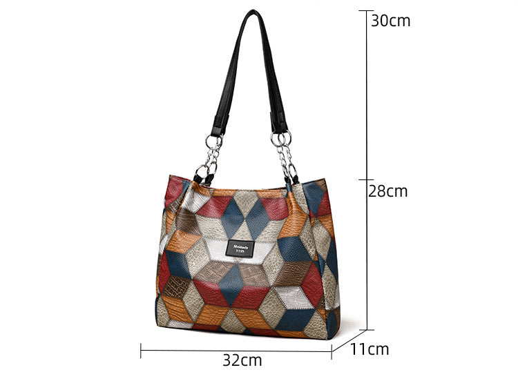 Retro Geometric Pattern Colorful Large Capacity Shoulder Bag