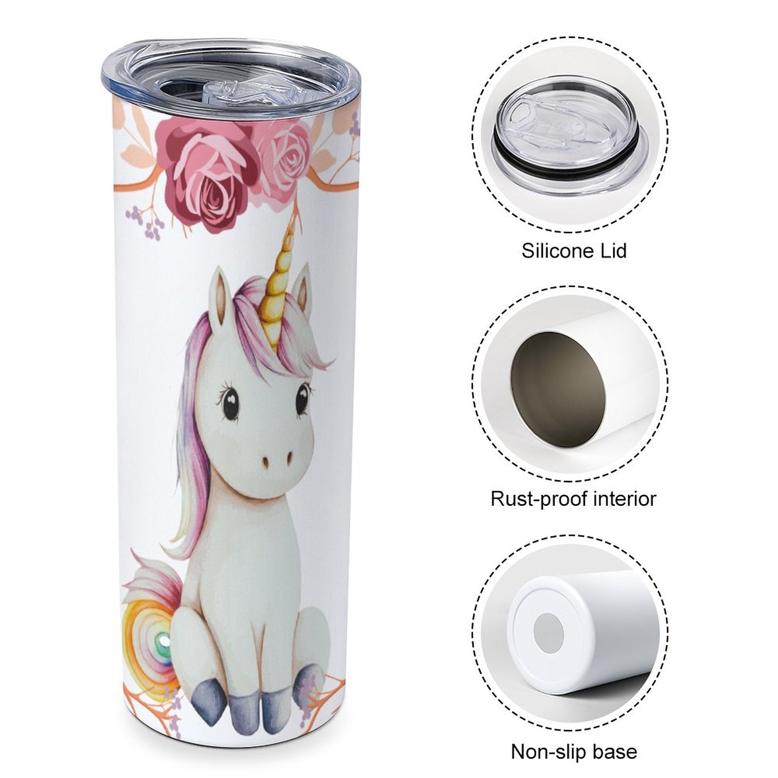 Baby Unicorn with Pink Roses 20oz Stainless Steel Travel Mug with Lid