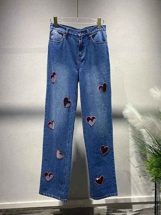 Heart Cutout Wide Leg Jeans | Romantic Wear for Women
