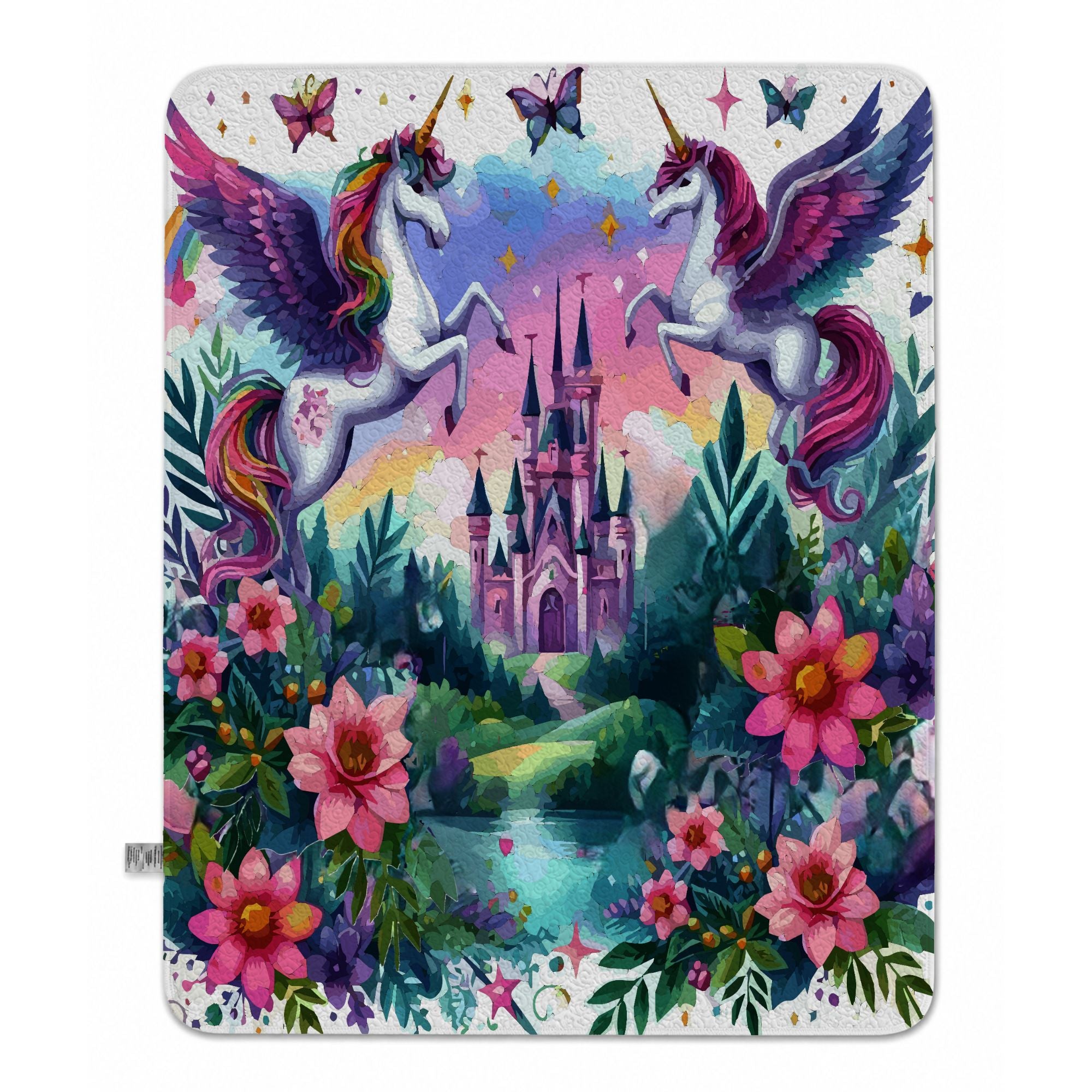 Purple Flying Unicorns Quilted Blanket - 50