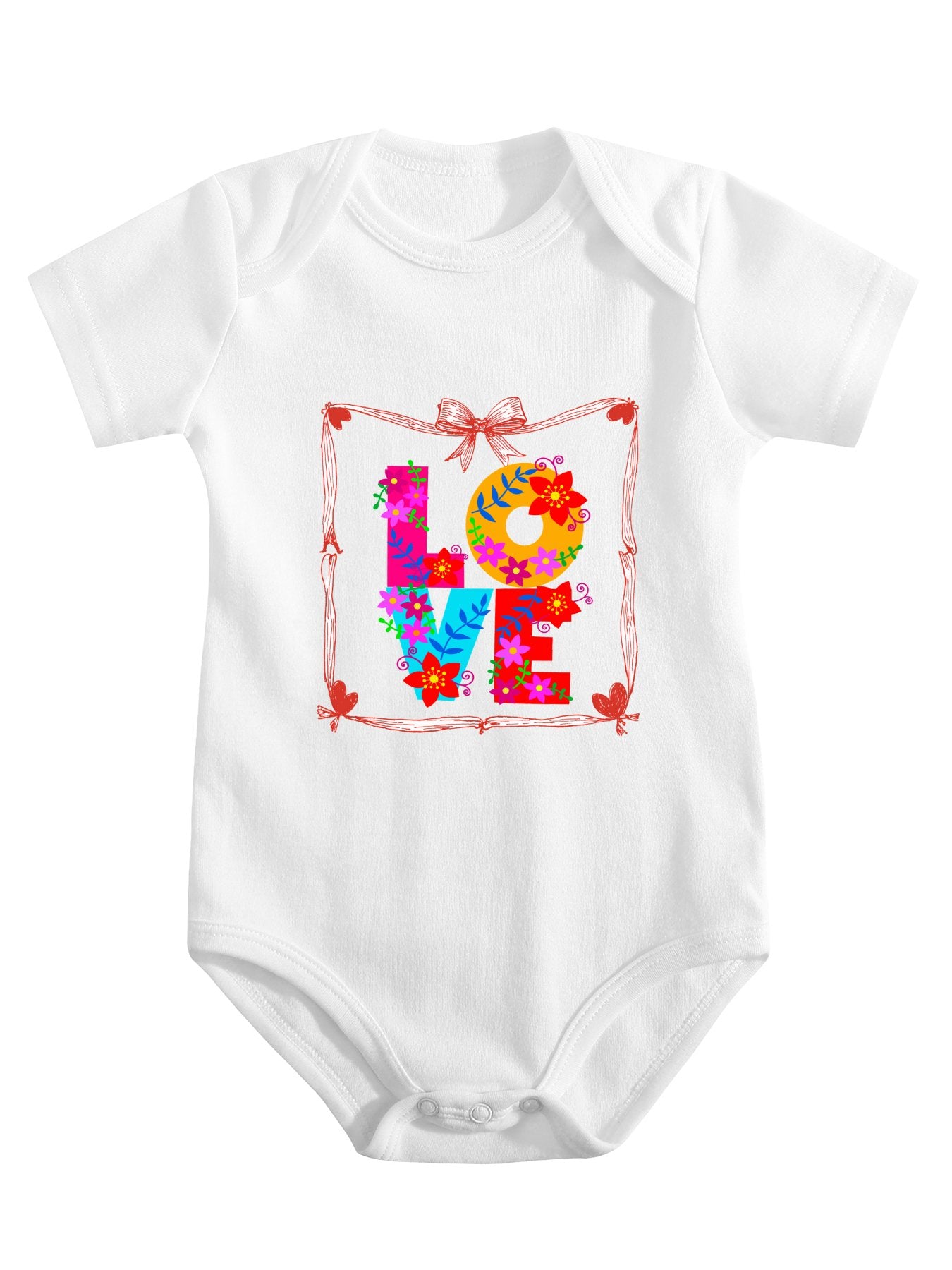 Floral LOVE Unisex Cotton Short Sleeve Baby Romper Onesie