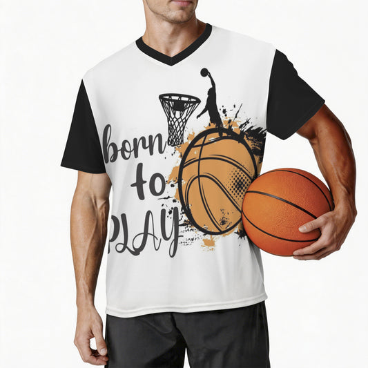 Born to Play Basketball Men's V-Neck Jersey (Model T97)