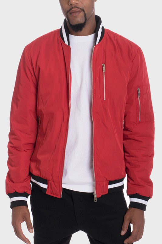 Chaqueta roja de sarga acolchada de lujo para hombre