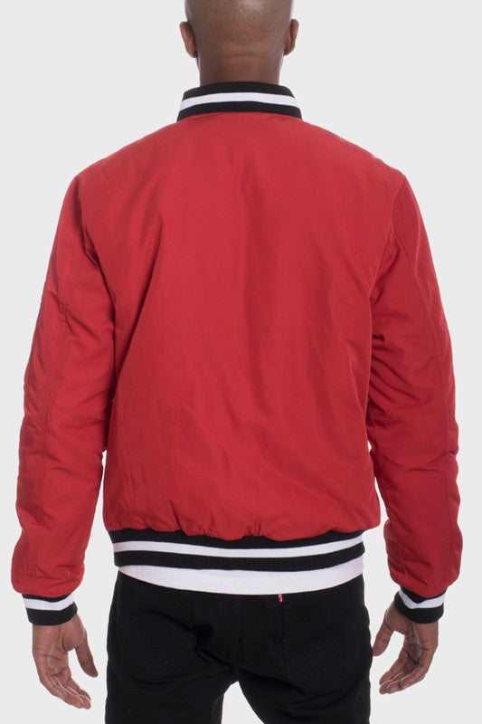 Chaqueta roja de sarga acolchada de lujo para hombre