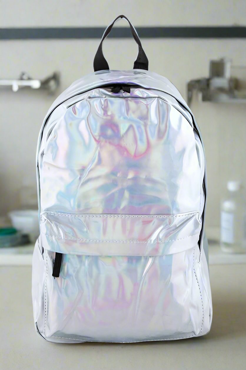 Holographic Silver School Backpack