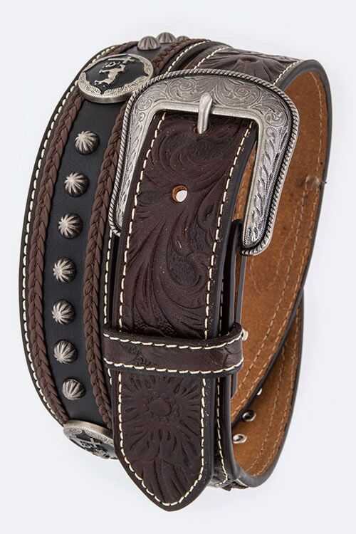 Men's Western Studded & Embossed Genuine Leather Belt