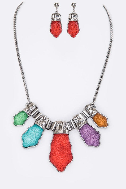 Frosted Glass Artisan Colorful Necklace & Earring Jewelry Set