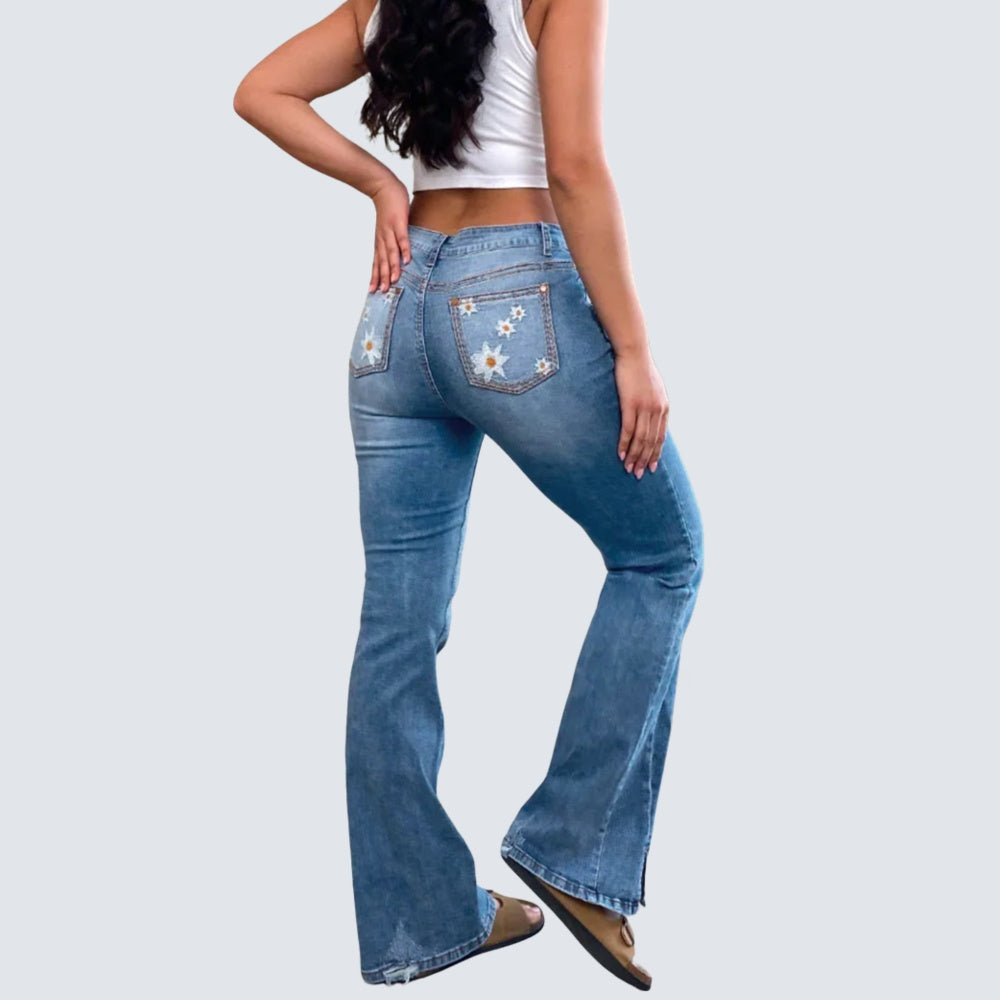 Women's Y2K High Waisted Star Patch Wide-Leg Light Wash Denim Jeans