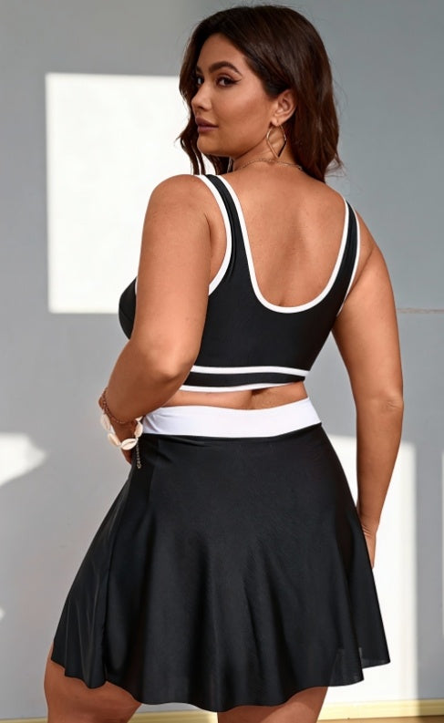 Women's Plus Size Black with White Trim Two-piece Swimsuit