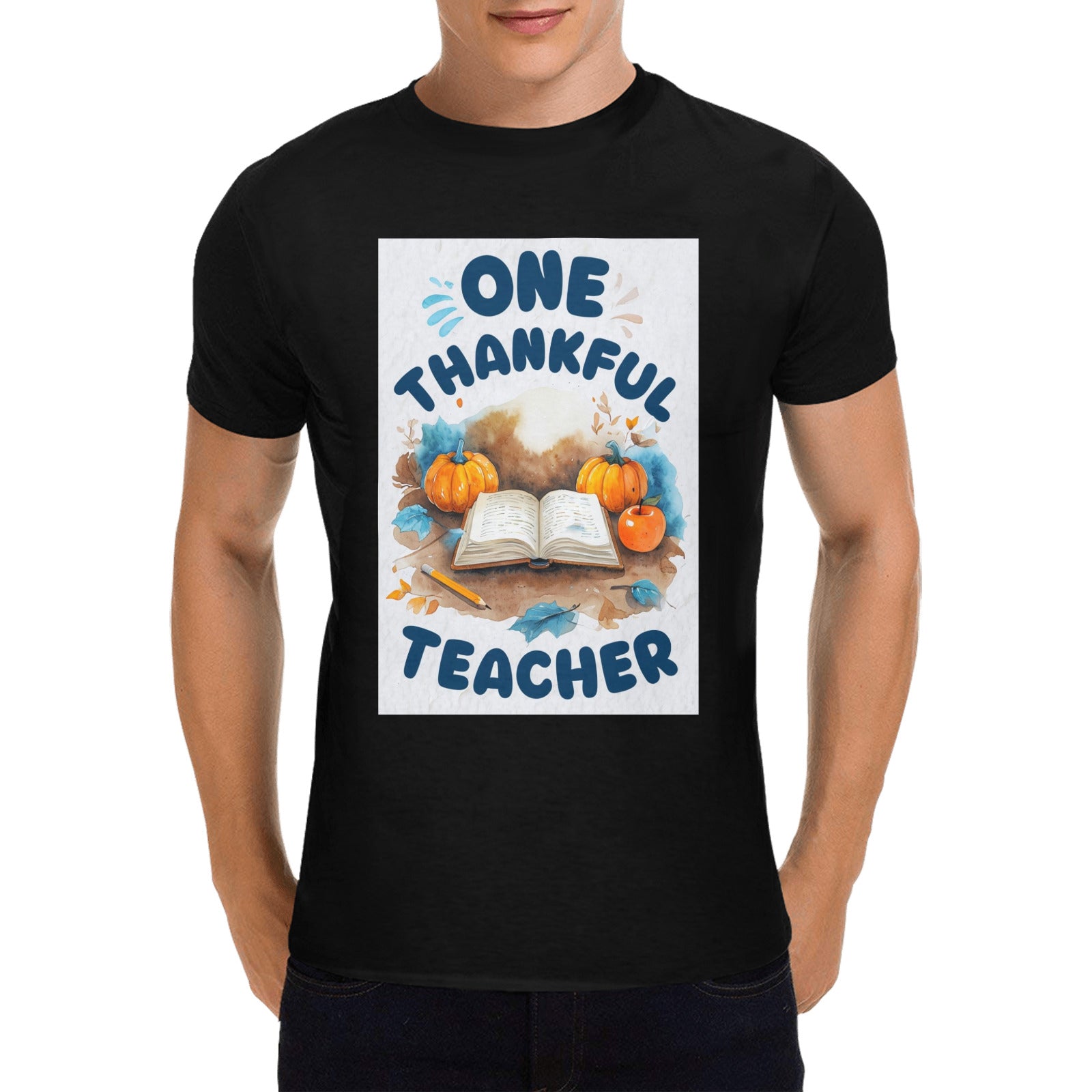 Men's One Thankful Teacher Heavy Cotton Graphic T-Shirt (Made in USA）