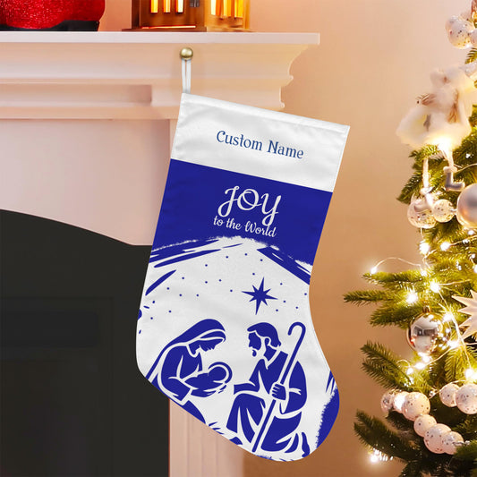 Personalizable Blue Joy to the World Christmas Stocking (Made in USA)