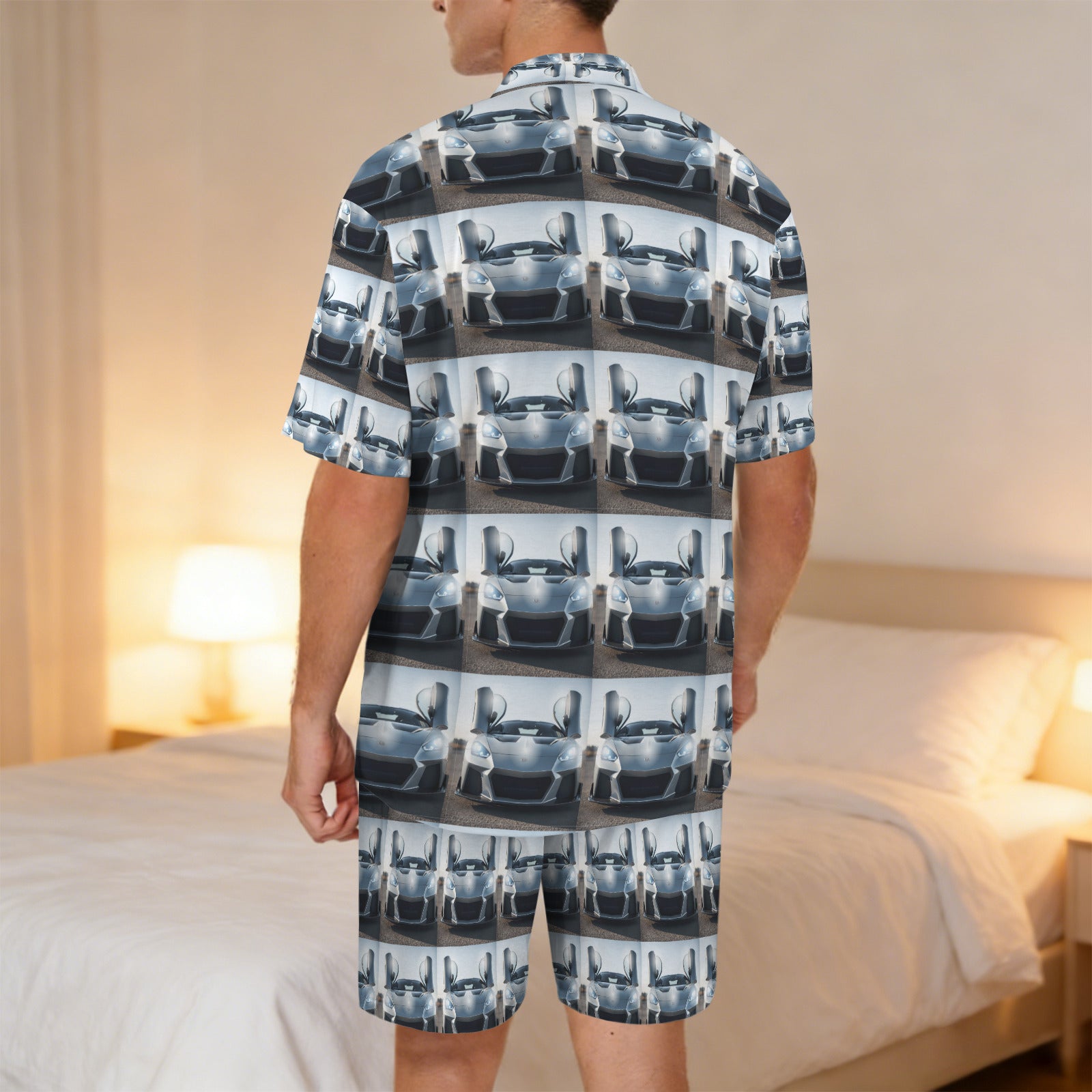 Men's Supercharged Sports Car V-Neck Shorts Pajama Set (Made in USA)