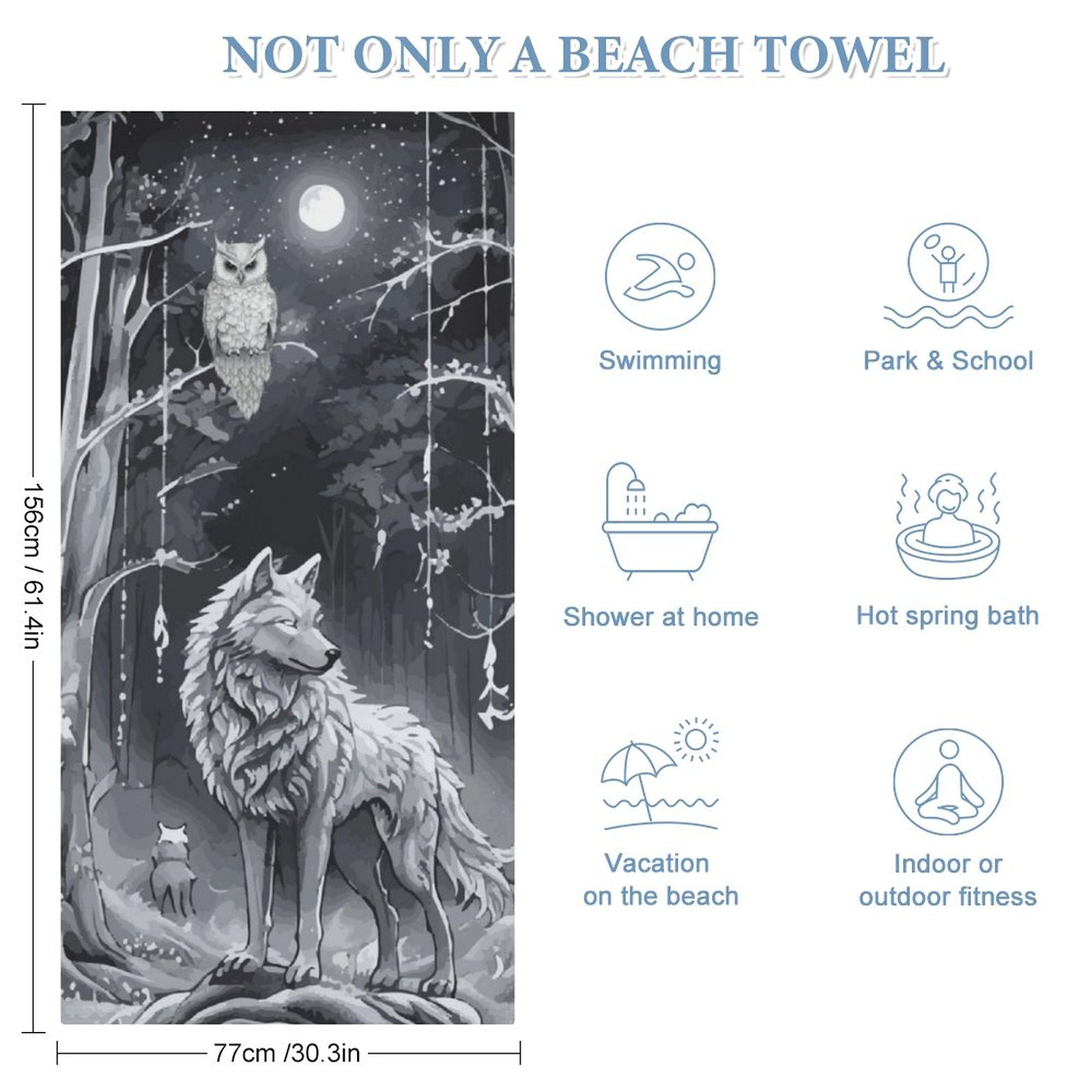 Ethereal Wolf in the Moonlight Bath Towel - 61.4