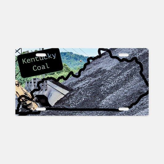 Outline of Kentucky Map with Coal and Heavy Equipment License Plate - Shell Design Boutique