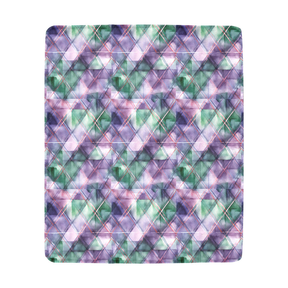 Purple and Green Faux Quilt Design Ultra-Soft Micro Fleece Blanket (Made In USA)