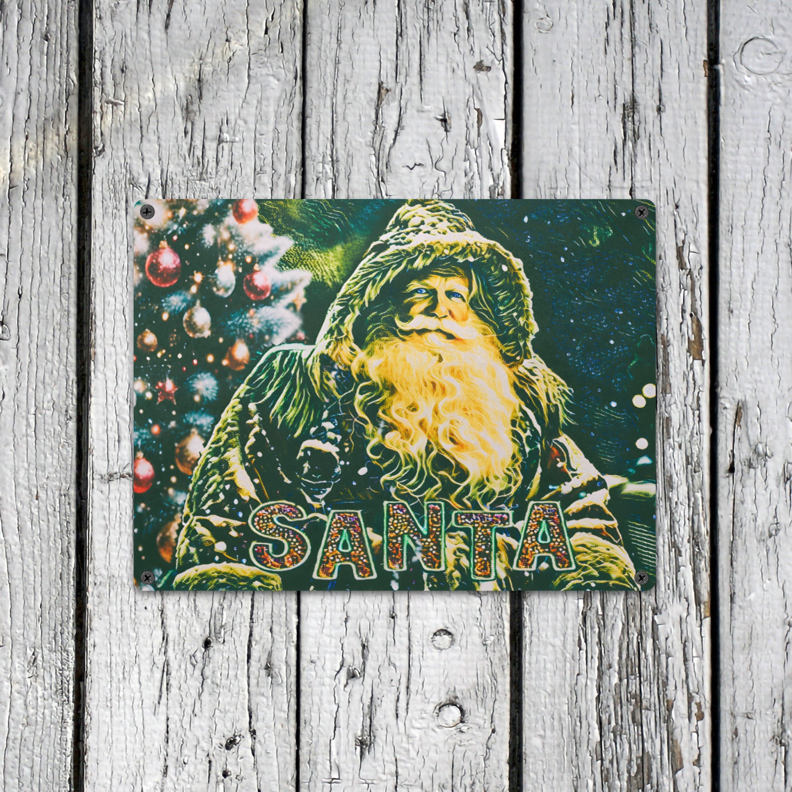 Vintage Santa Claus Christmas Tin Sign 16 x 12 Metal Tin Sign 16