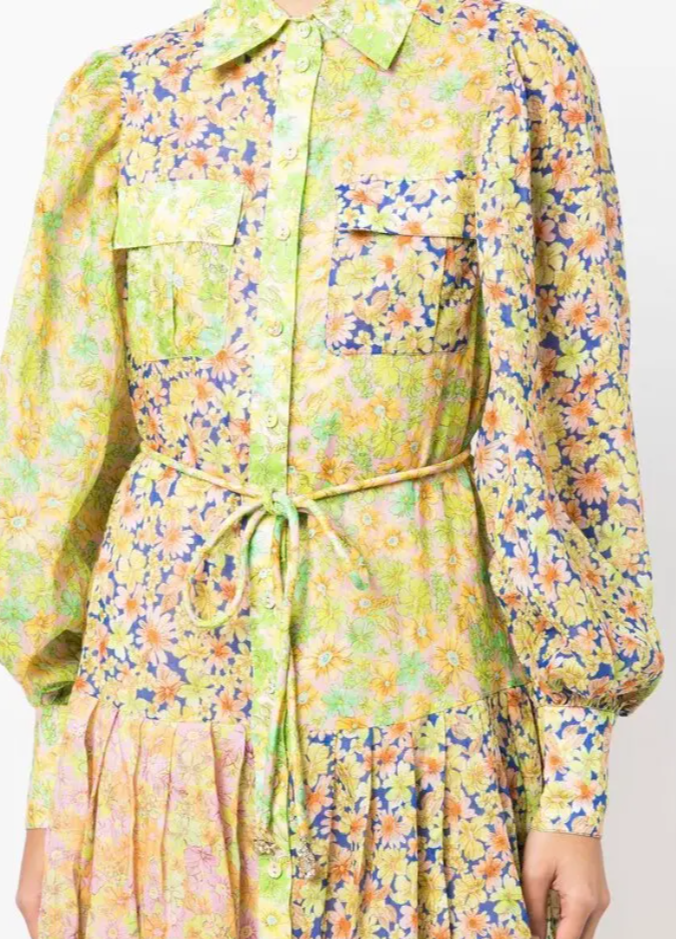 Women's Daisy Patchwork Floral Maxi Dress in Yellow