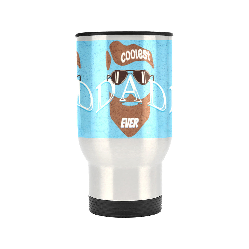 Coolest Dad Ever Silver 14 oz Travel Mug (Made in USA)