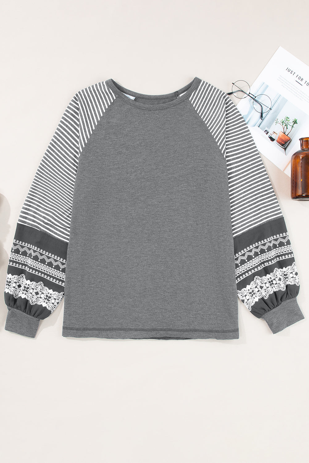 Women's Stripe Patchwork Raglan Long Sleeve Top