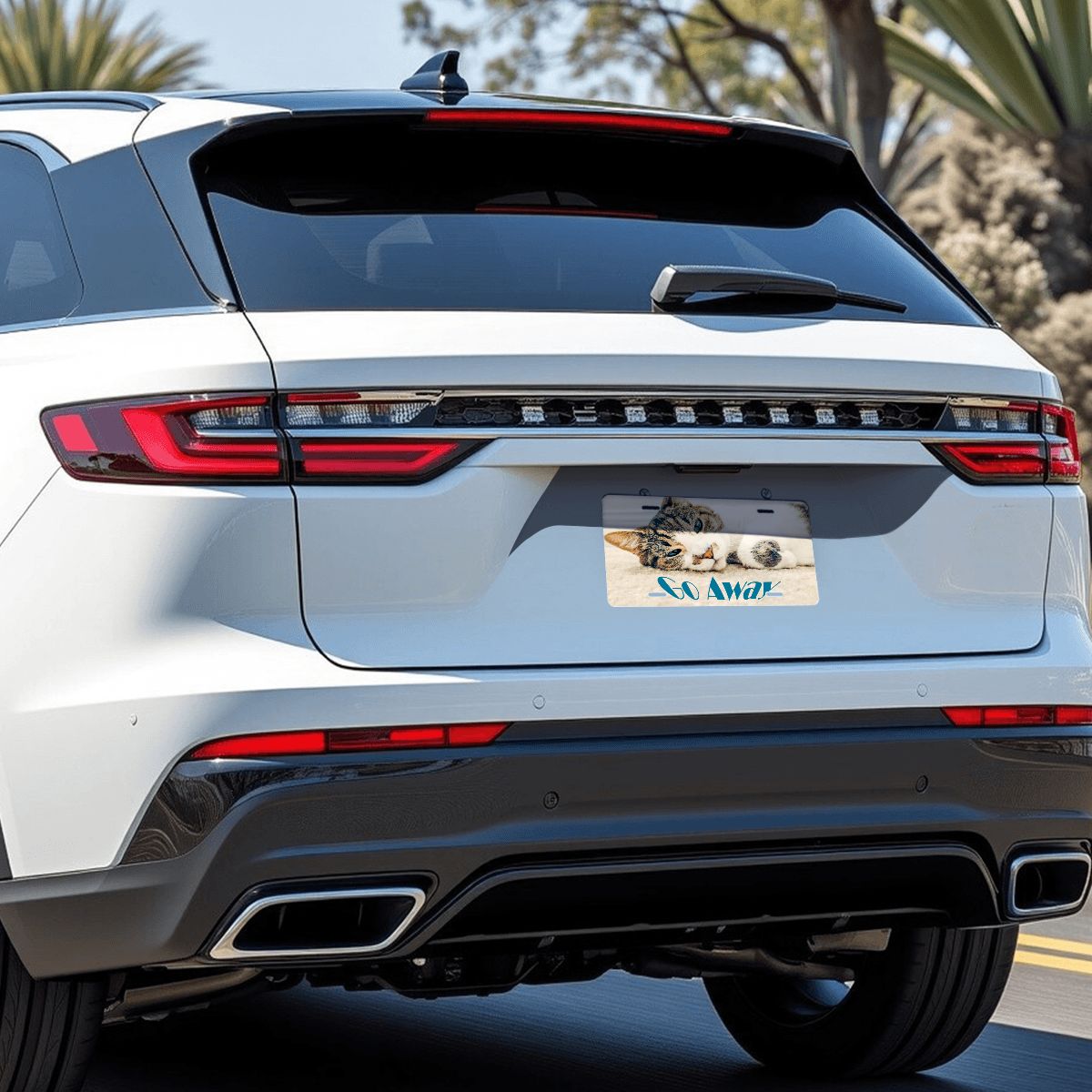 Sleepy Cat says Go Away Aluminum License Plate (Made in USA)