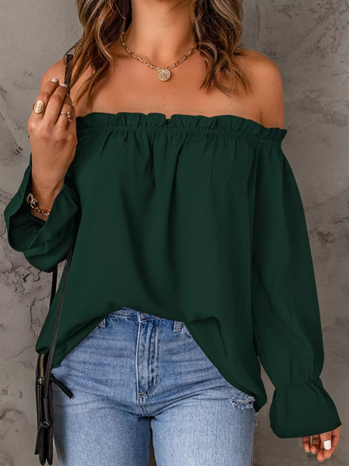 Full Size Off-Shoulder Ruffle Long Sleeve Blouse Plus Size