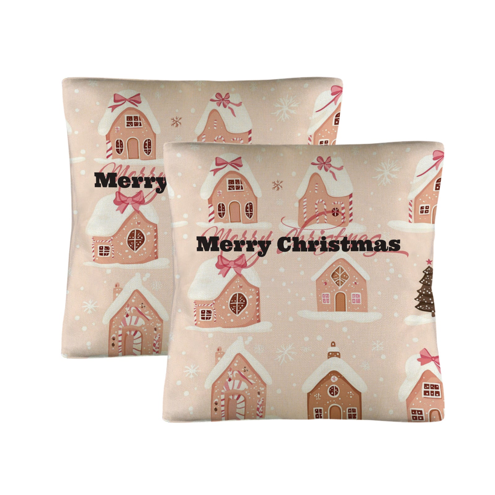 Pink Merry Christmas Pillow Cases Custom Pillow Case 18x18inch (One Side Printing)(Pack of 2)(Made in USA)
