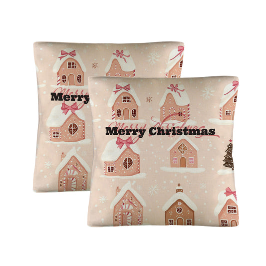 Pink Merry Christmas Pillow Cases Custom Pillow Case 18x18inch (One Side Printing)(Pack of 2)(Made in USA)