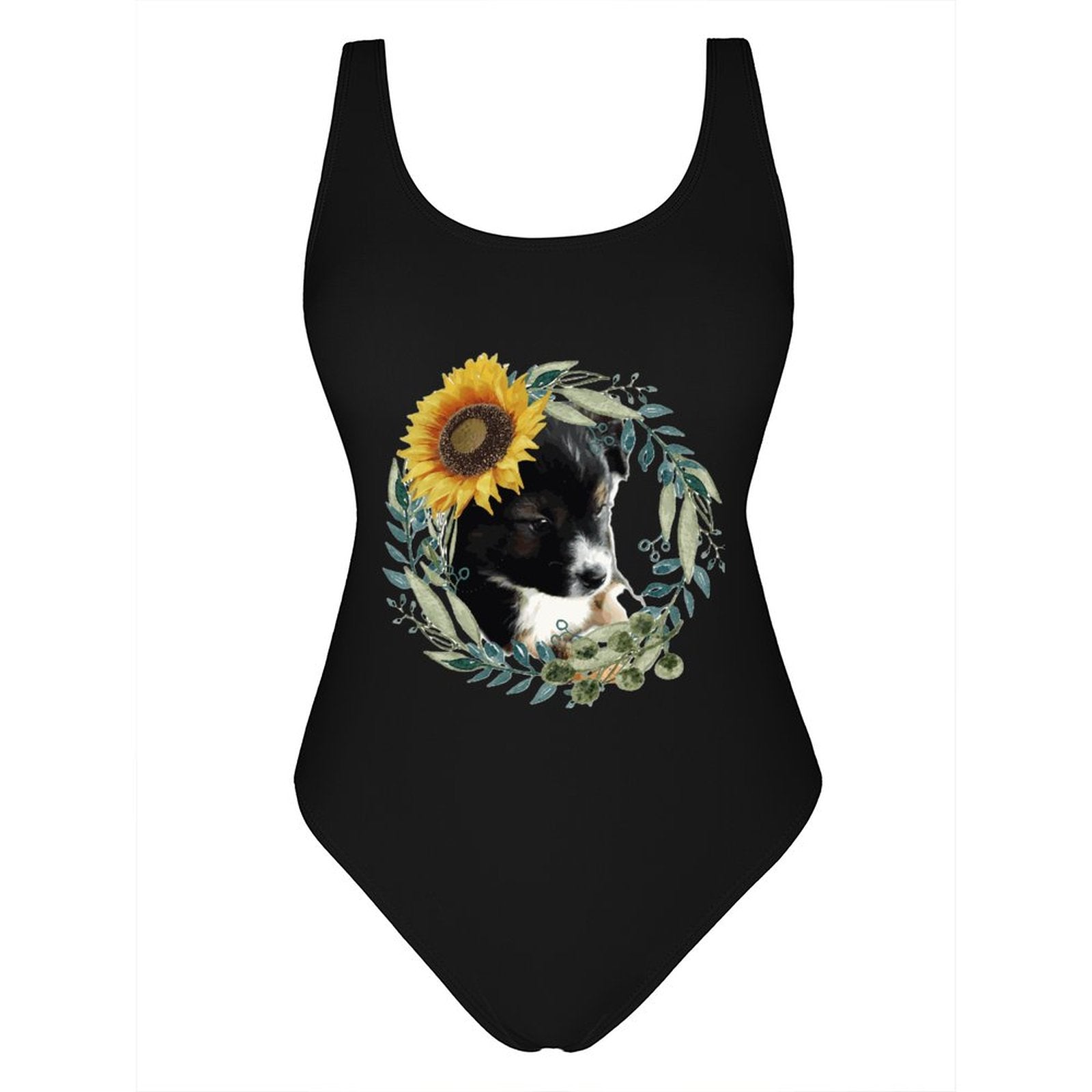 Cute Black Puppy One-Piece Swimsuit for Women (Front Printing)