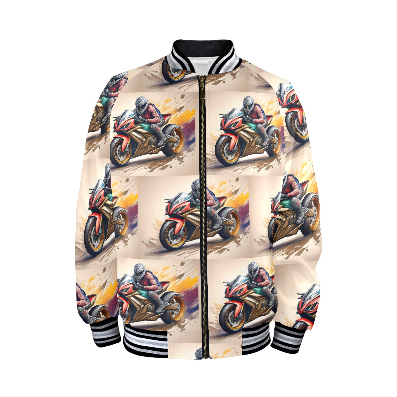 Men's Motocross Striped Trim Bomber Jacket