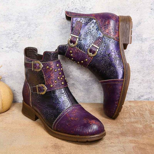 Retro Womens Rivet Belt Buckle Fashion Boots See size chart under “more details”