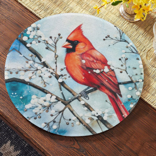 Red Bird in the Snow Custom Round Placemat - 4 pack (Made in USA)
