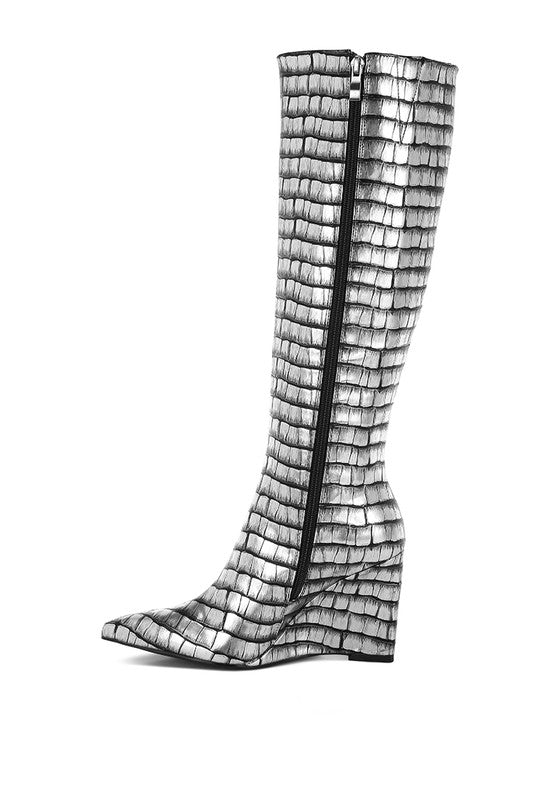 Bass Head Croco Metallic Long Boots