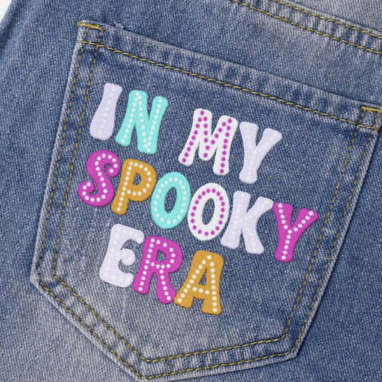 Retro Halloween Neon Ghost Light Blue Denim Shorts with Dual Pockets Design