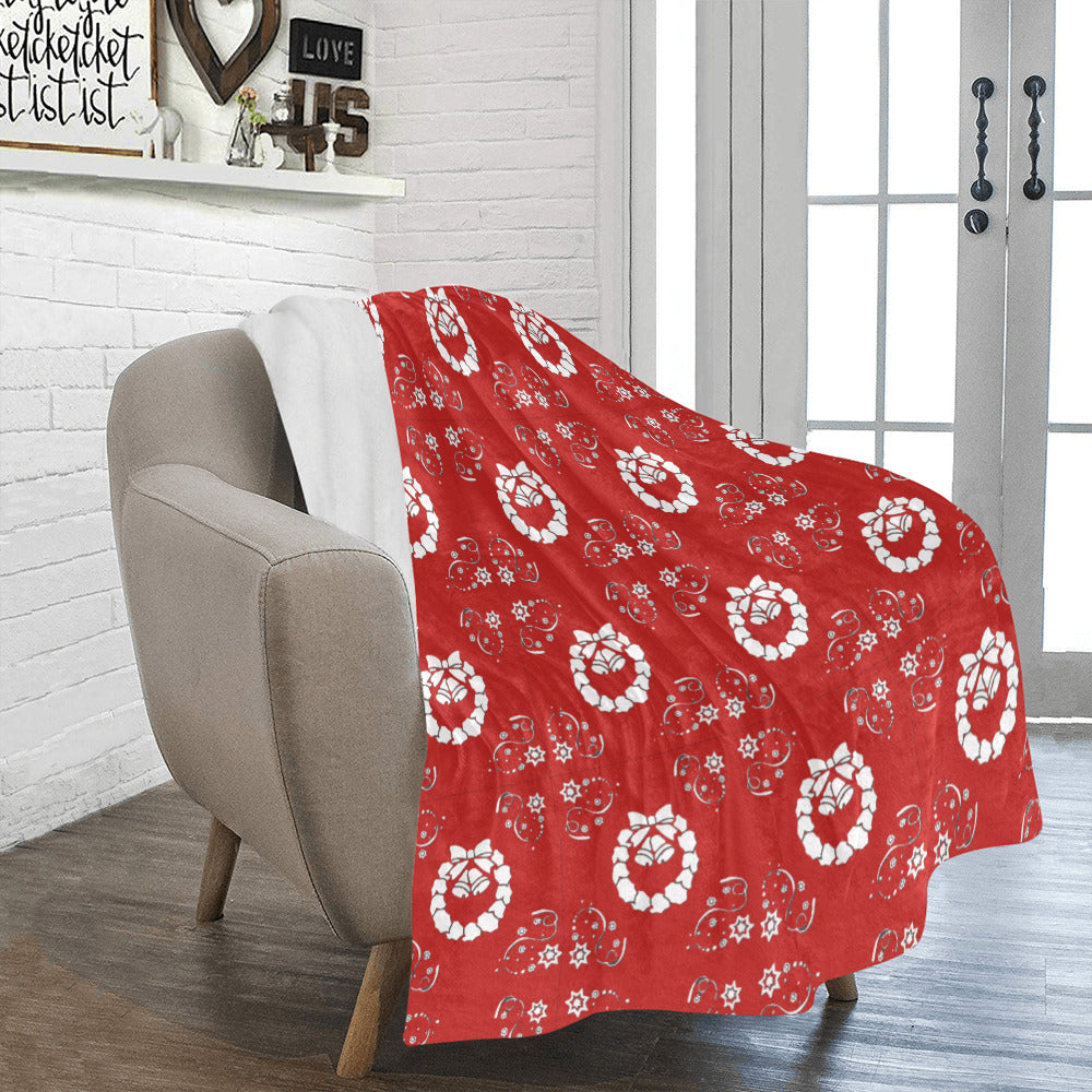 Christmas Wreathes on Red Ultra-Soft Micro Fleece Blanket 50