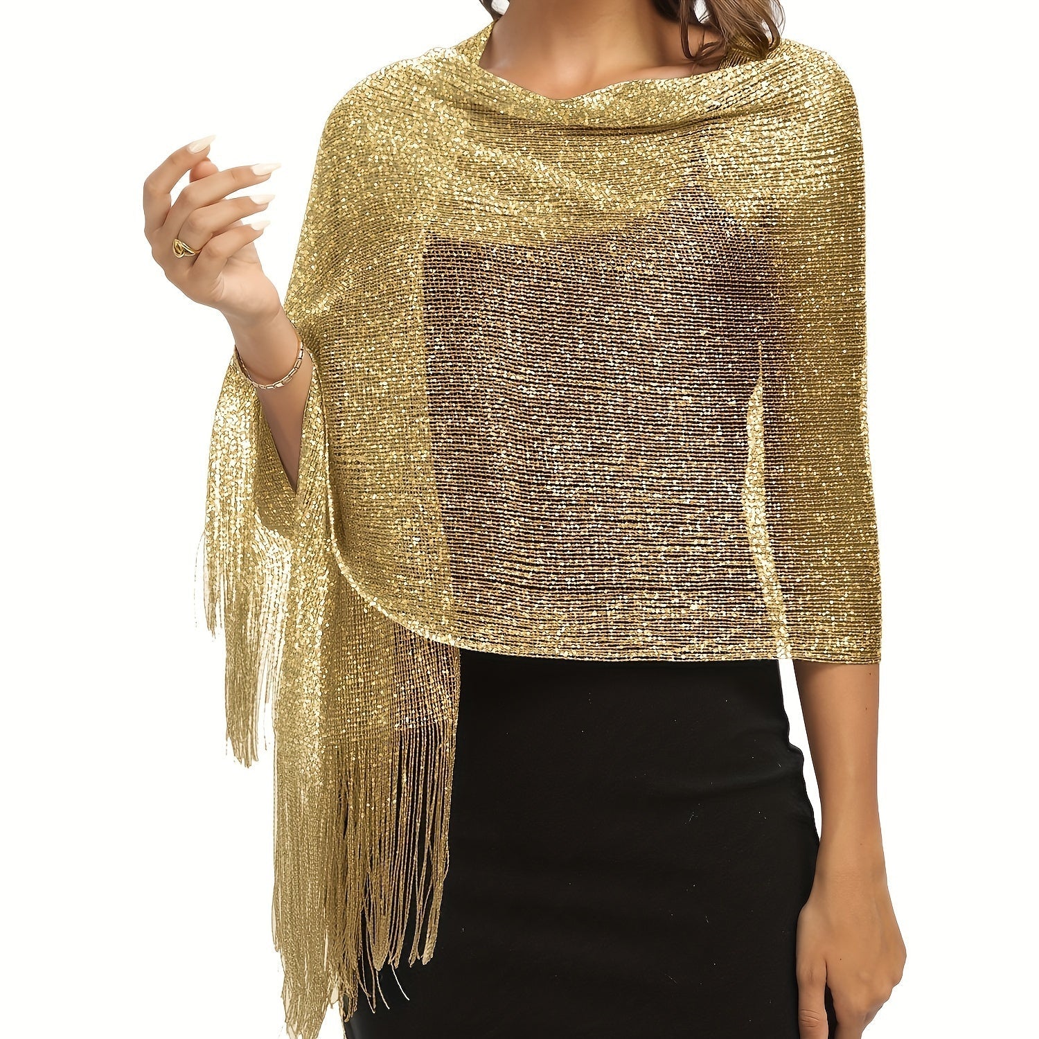 Elegant Formal Metallic Shawl and Wrap