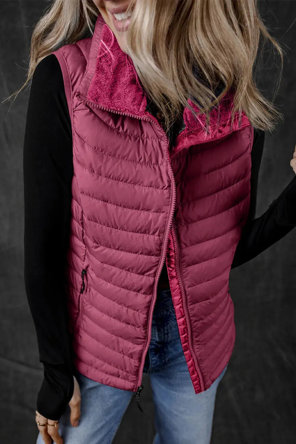 Pocketed Zip Up Womens Puffer Vest