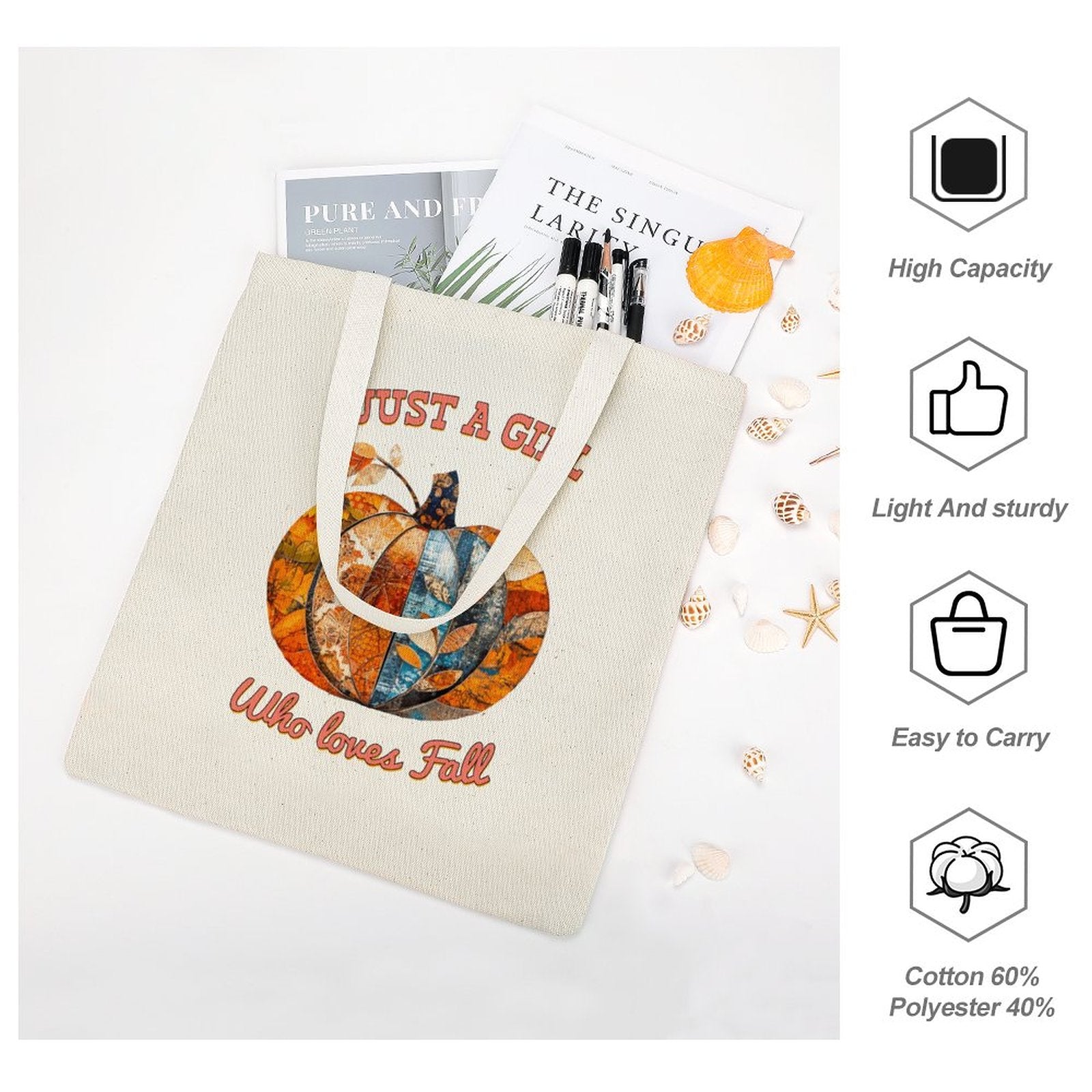 Just a Girl Who Loves Fall Pumpkins Canvas Tote Bag - 13.4