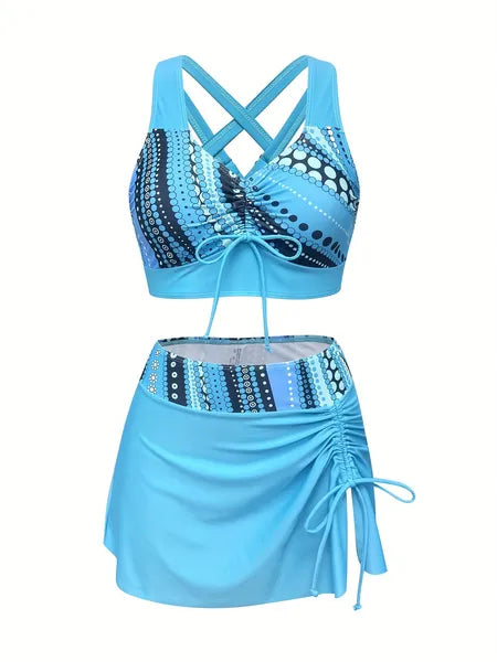 Women's Plus Size Two-Piece Sky Blue Quick Drying Bikini Swimsuit