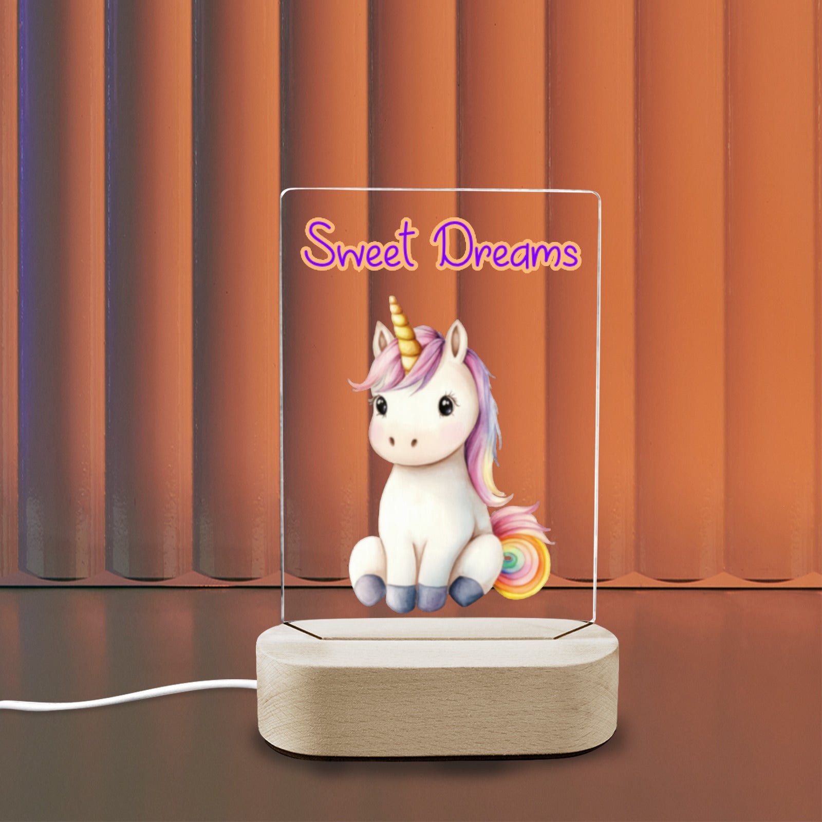 Baby Unicorn Sweet Dreams Acrylic Photo Panel with Lighted Stand (Made in USA)