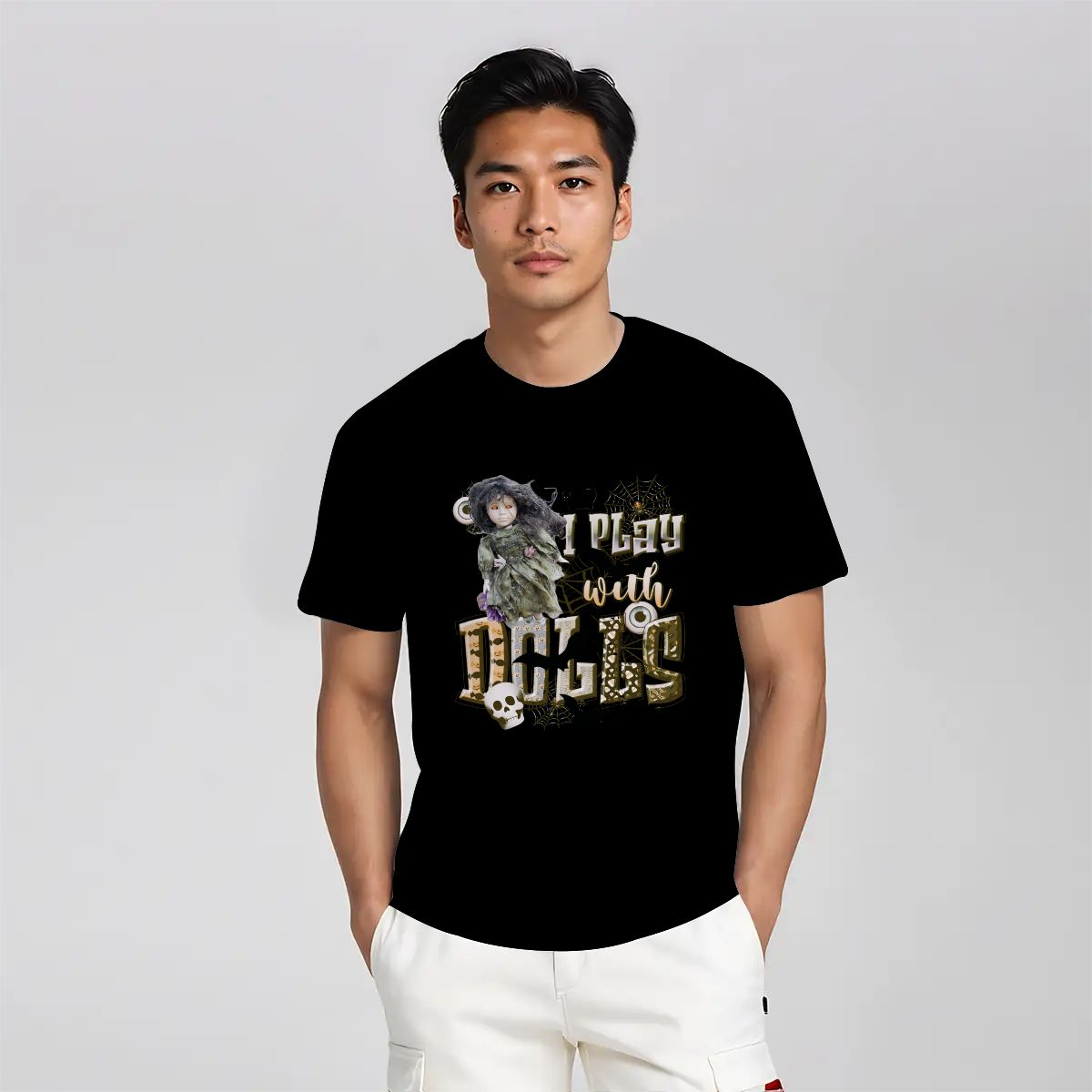 I Play with Dolls Scary Halloween Gildan 5000 Unisex Cotton T-shirt