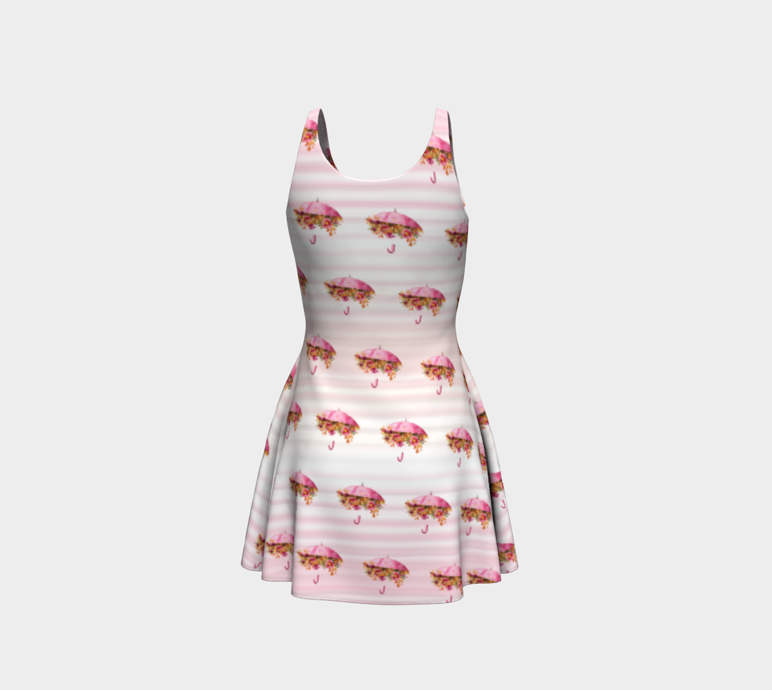Pink Umbrella Floral Pattern Short Flare Dress