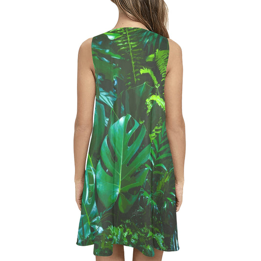 Giraffe Surrounded by Greenery Sleeveless A-Line Pocket Dress (Model D57)