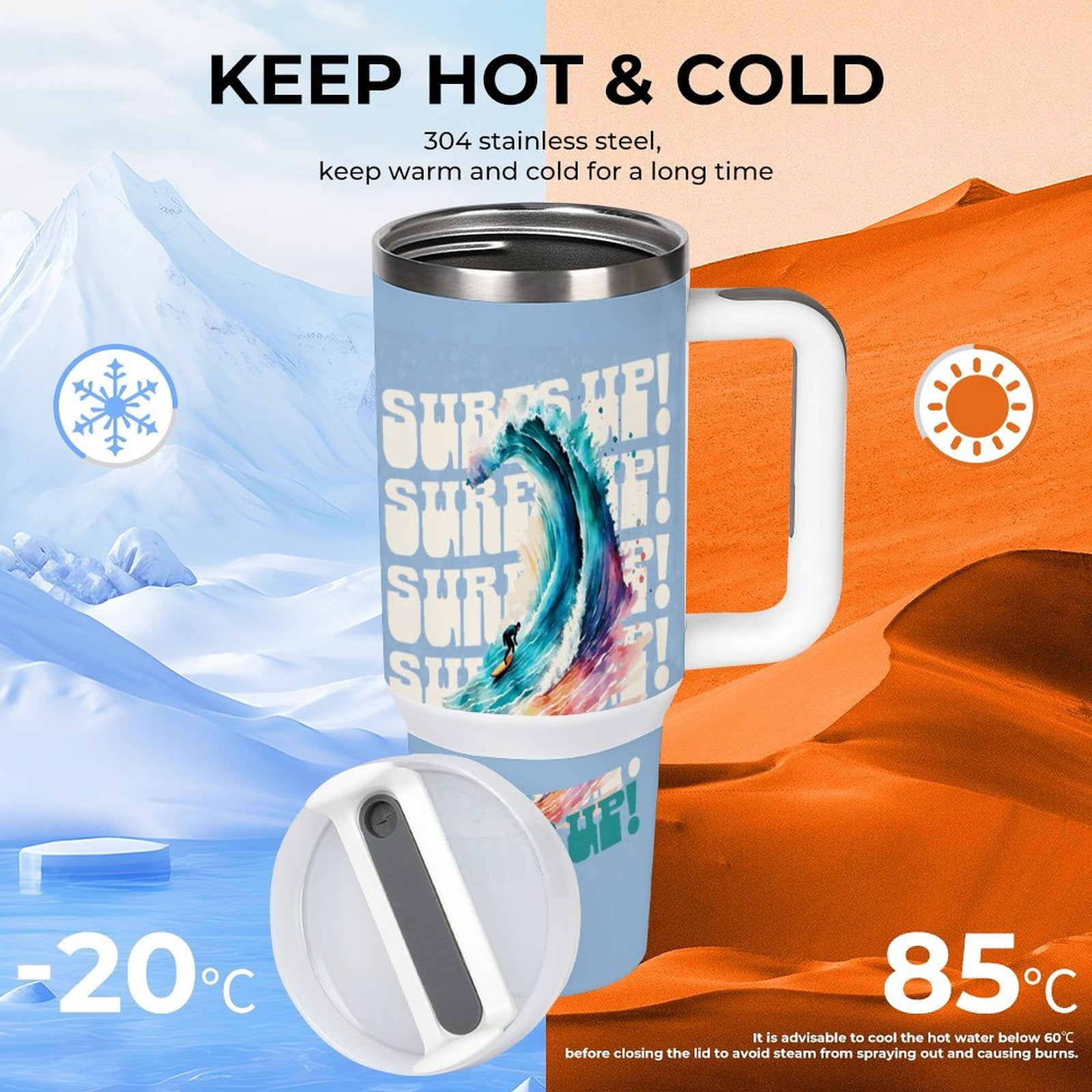 Surf's Up 40oz Stainless Steel Insulated Tumbler with Handle and Lid
