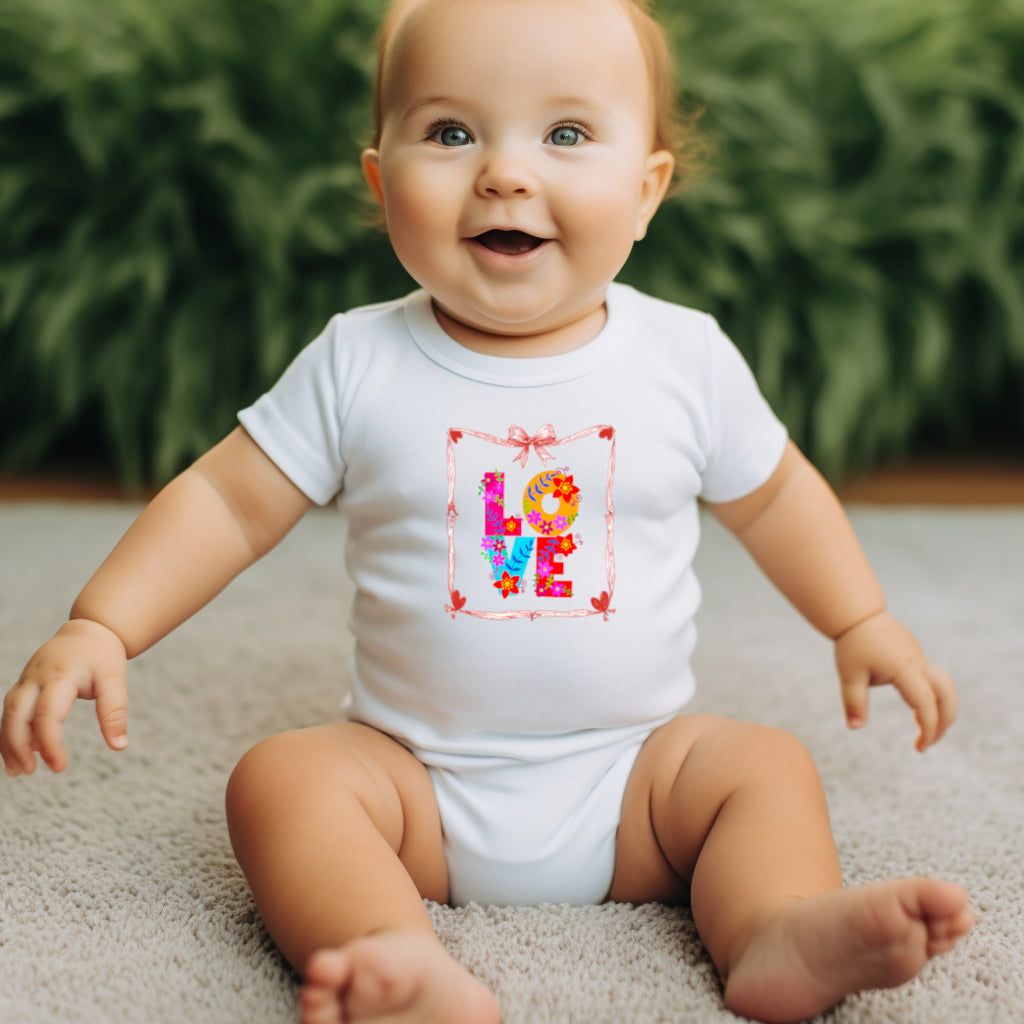 Floral LOVE Unisex Cotton Short Sleeve Baby Romper Onesie