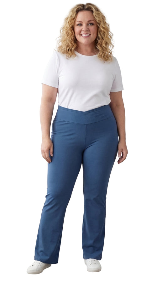 Women's Pull-on Cotton Stretch Bootcut Flare Leggings with a Crossover waistband