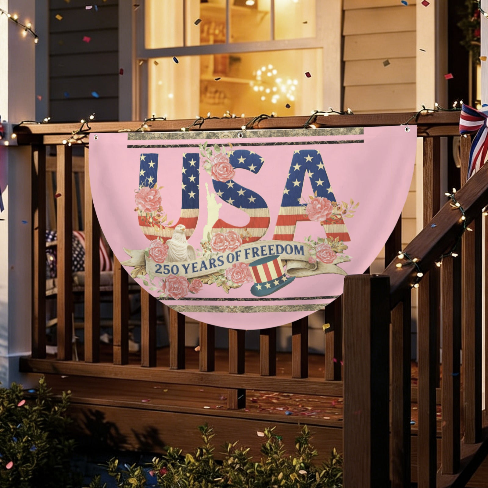 Pink 250 Years of Freedom Semi Circle Flag - 36