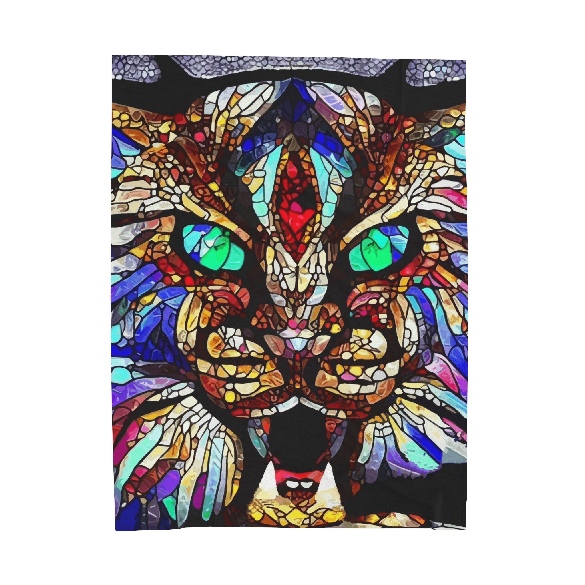 Stained Glass Wildcat Velveteen Plush Blanket